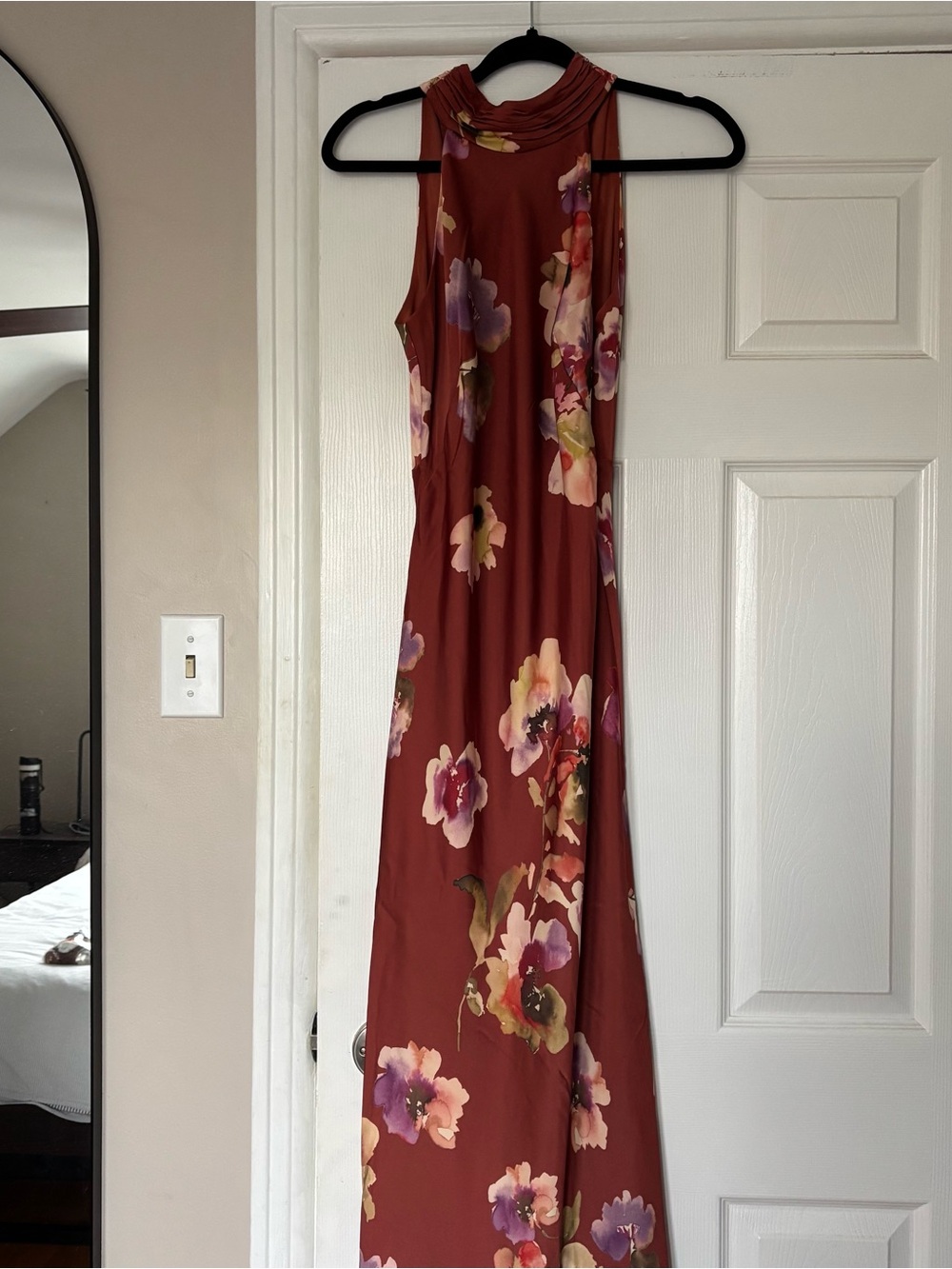 NWT RW&Co floral tie neck halter satin dress